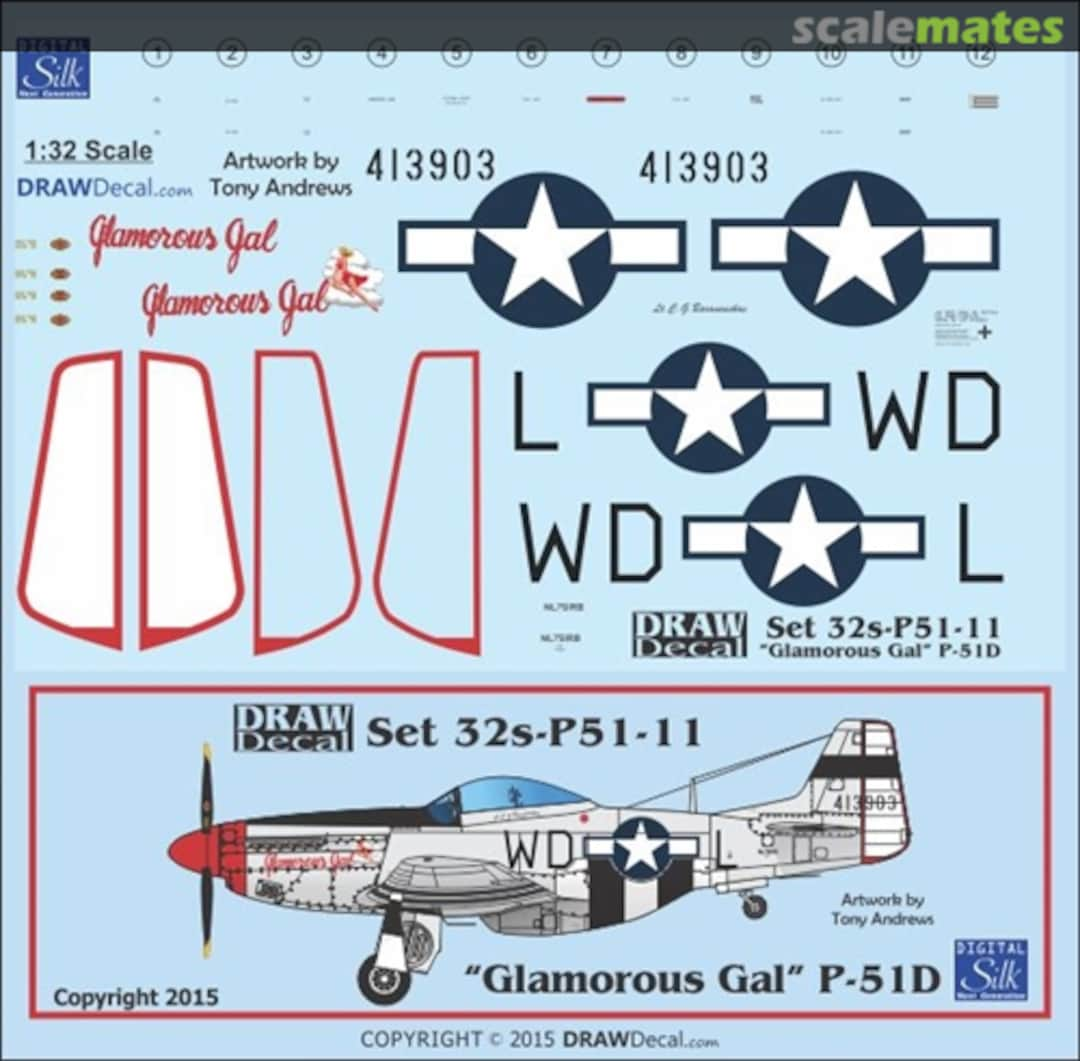 Boxart P-51D "Glamorous Gal" 32-P51-11 Draw Decal