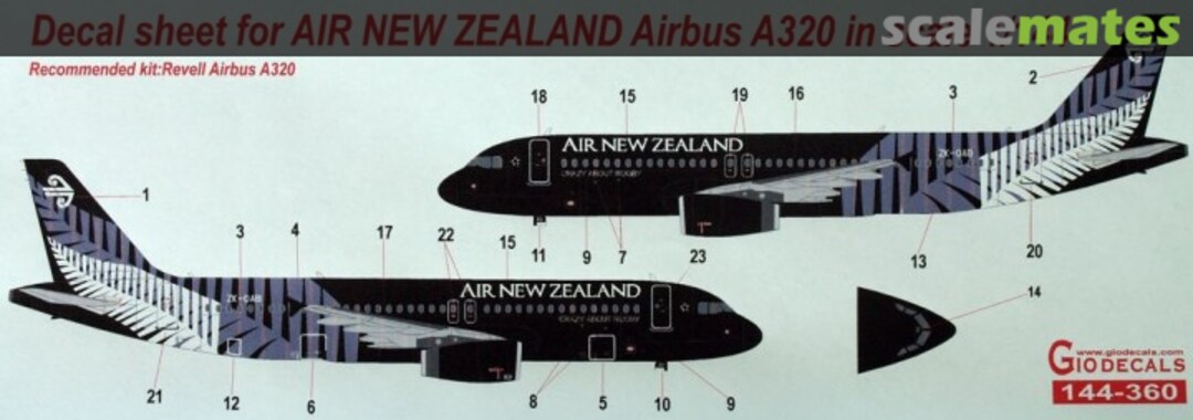 Boxart Air New Zealand "Crazy About Rugby" Airbus A320 144-360 Gio Decals