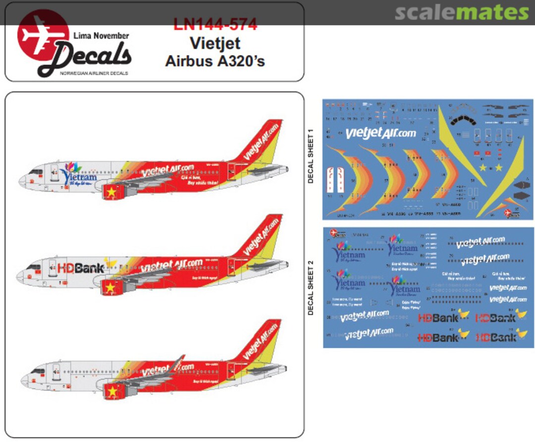 Boxart Vietjet Airbus A320 LN144-574 Lima November Decals