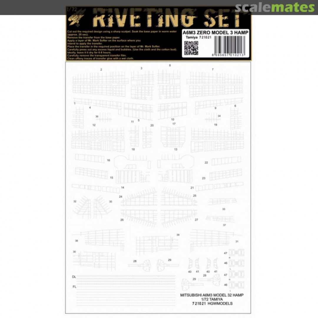 Boxart A6M3 Zero Hamp Tamiya Riveting set 721021 HGW Models