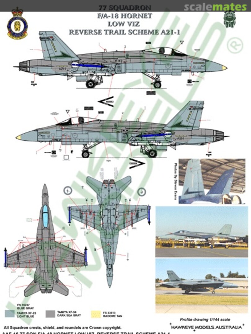 Boxart RAAF F/A-18A Hornet, A21-1, 77 Sqn. Trial Reverse Scheme AAF-016 Hawkeye Models