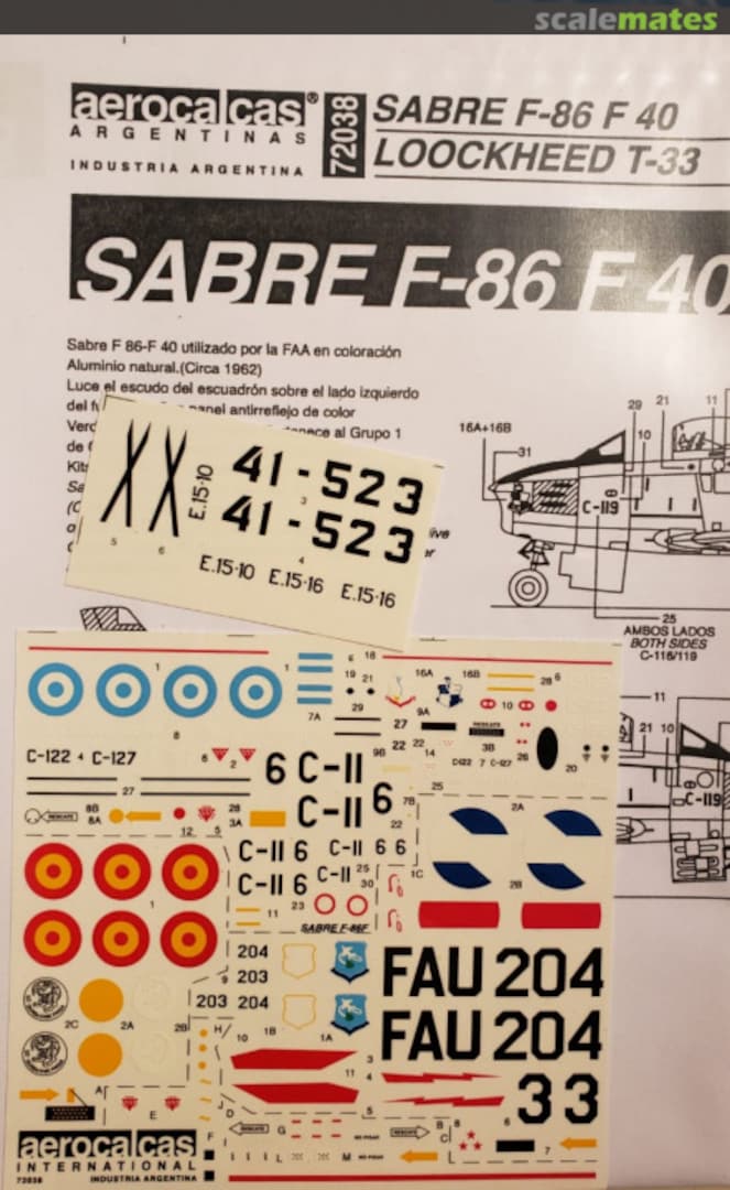 Boxart SABRE F-86F-40 Y LOOCKHEED T-33 72038 Aerocalcas Argentinas