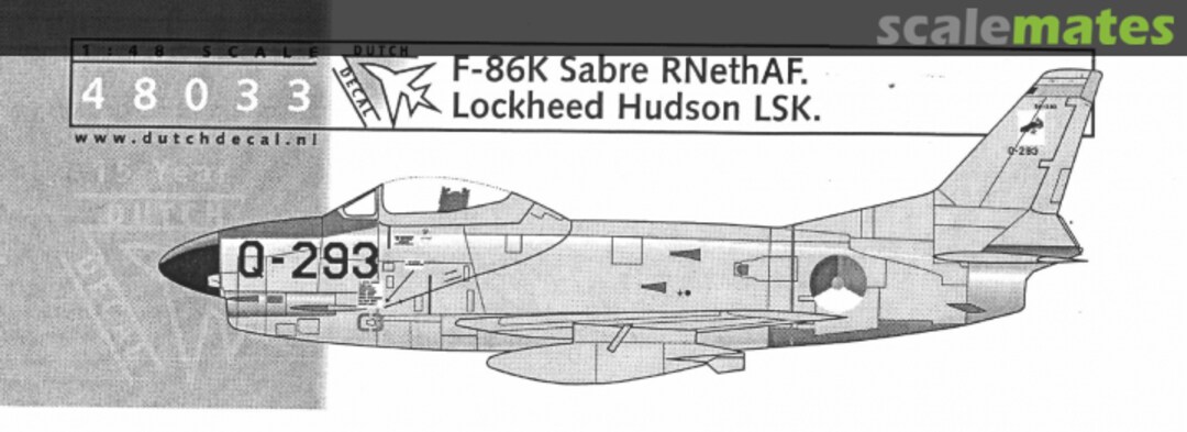 Boxart F-86K Sabre RNethAF, Lockheed Hudson LSK 48033 Dutch Decal