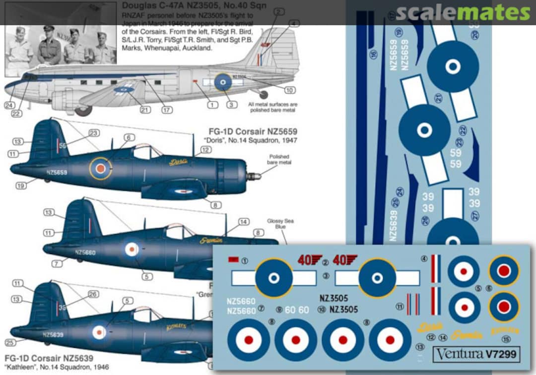 Boxart RNZAF FG-1D CORSAIRS & C-47 DAKOTA, POST WAR IN JAPAN V7299 Ventura