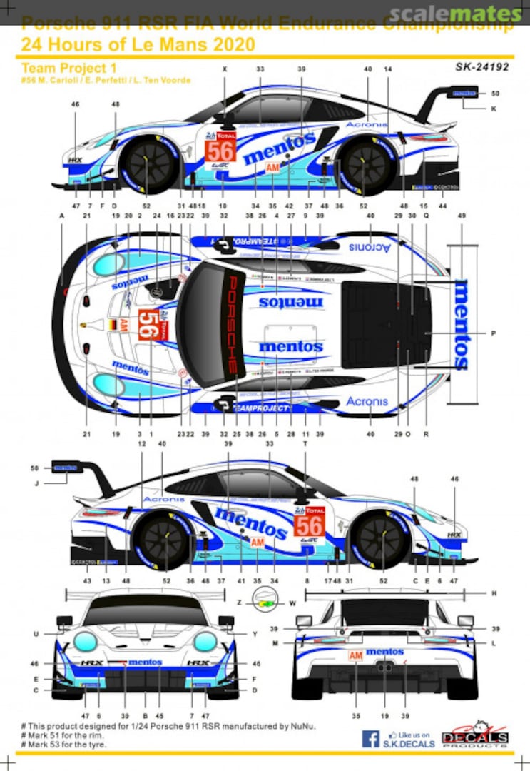 Boxart Porsche 911 GT3 RSR Project 1 Team sponsored by Mentos #56 SK-24192 SK Decals