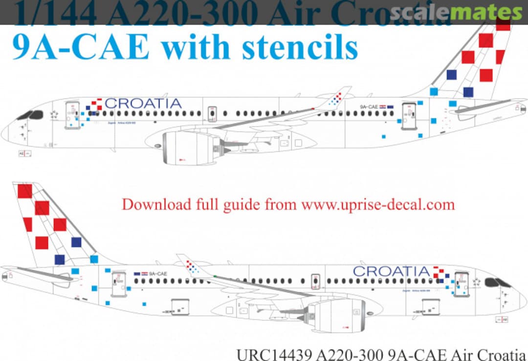 Boxart A220-300 AIR CROATIA with stencils URC14439 UpRise Decal Serbia