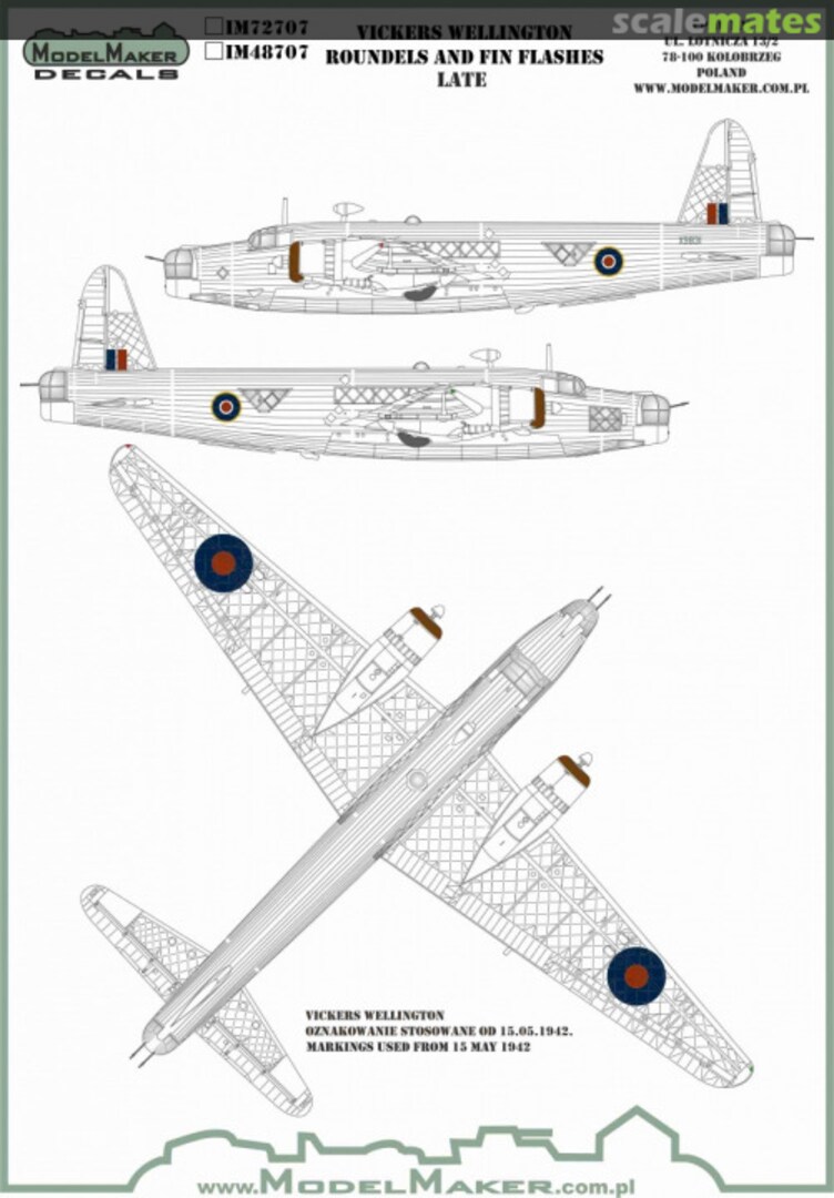 Boxart Vickers Wellington - Roundels and Fin Flashes (Late) IM72707 ModelMaker