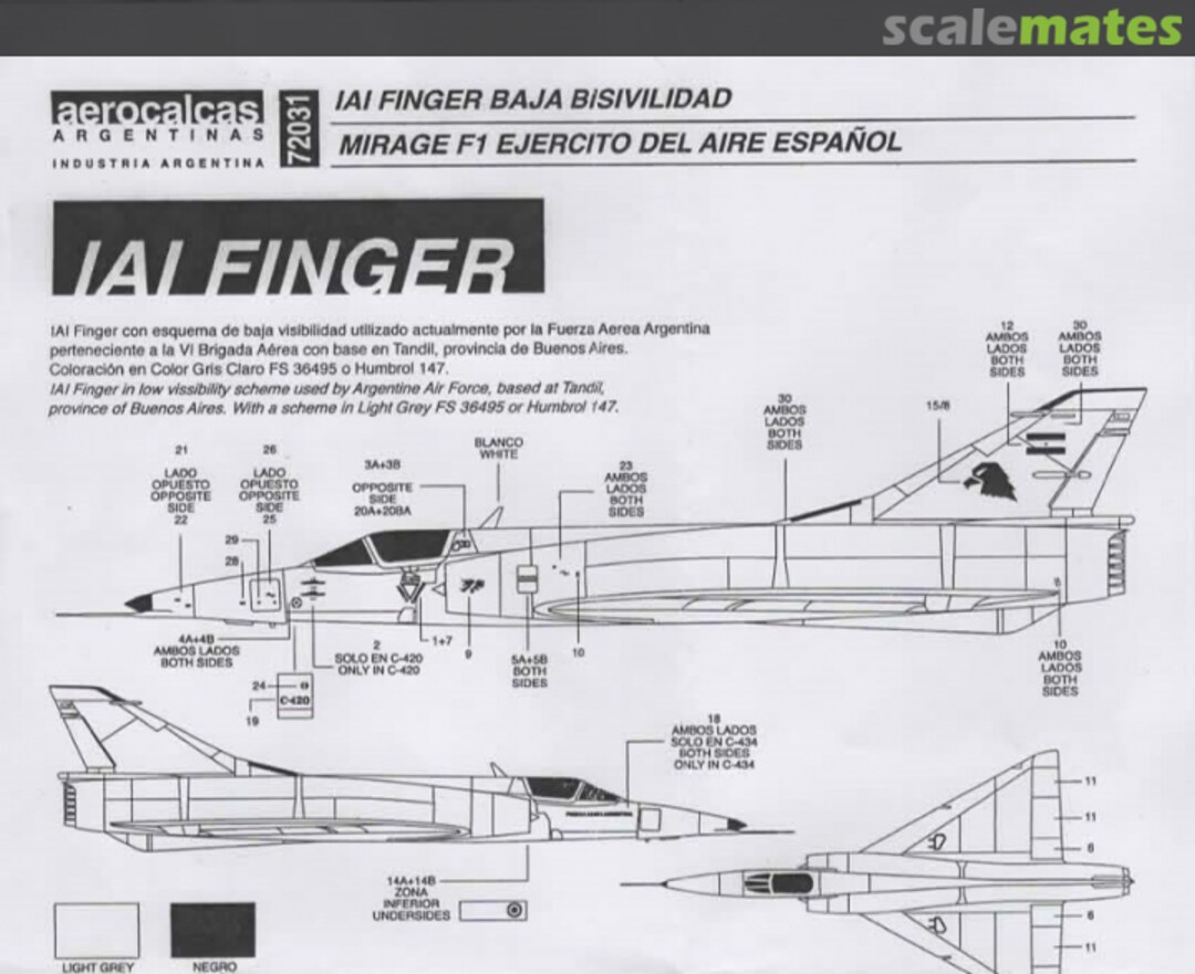 Boxart IAI Finger low viz & Mirage F.1 Ejército del Aire Español 72031 Aerocalcas Argentinas