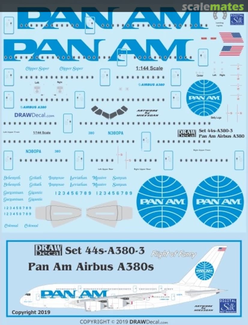 Boxart Pan Am A380s 44-A380-3 Draw Decal