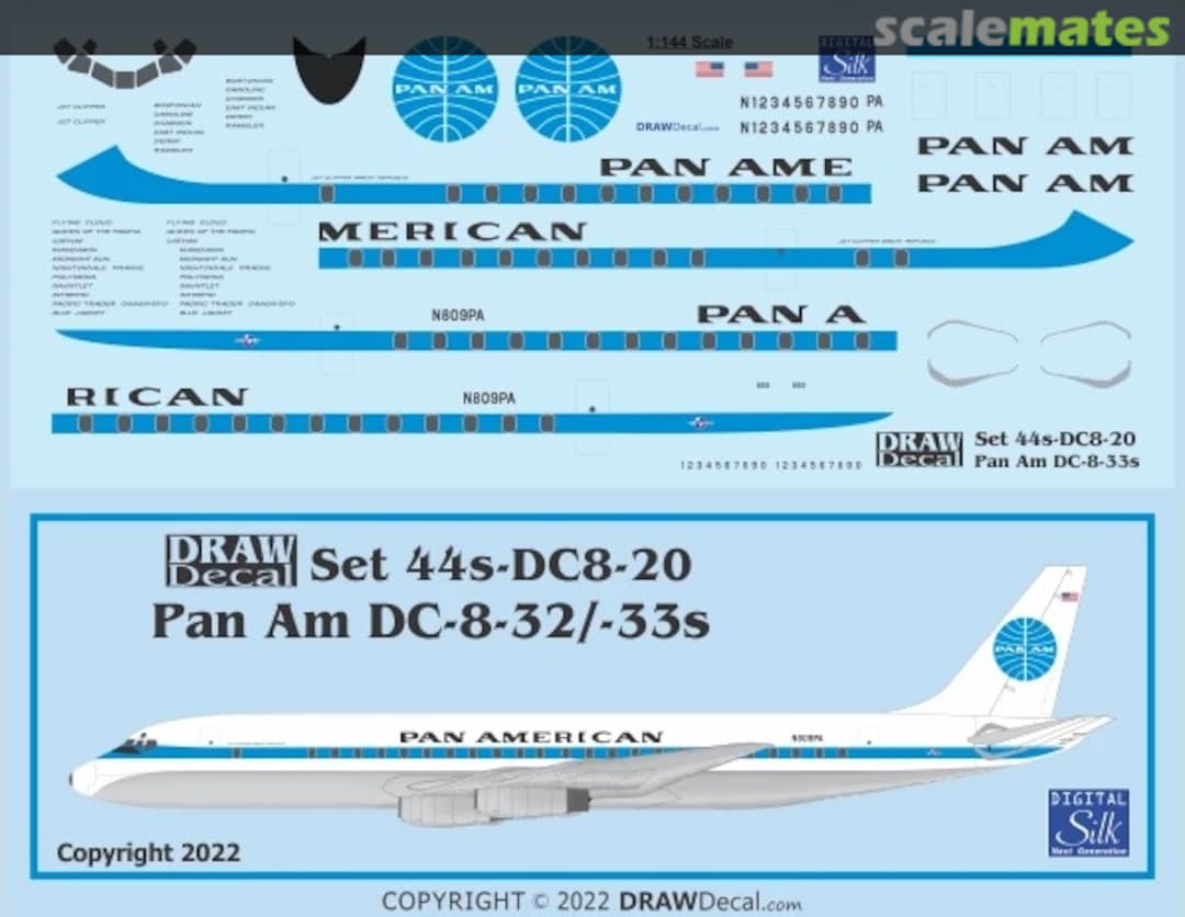 Boxart Pan Am DC-8-32 / -33s 44-DC8-20 Draw Decal