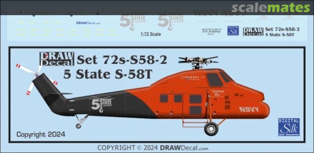 Boxart 5 State Helicopters S-58T “The Screaming Mimi” 72-S58-2 Draw Decal