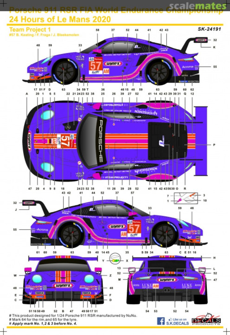 Boxart Porsche 911 GT3 RSR Project 1 Team sponsored by Wynn's #57 SK-24191 SK Decals