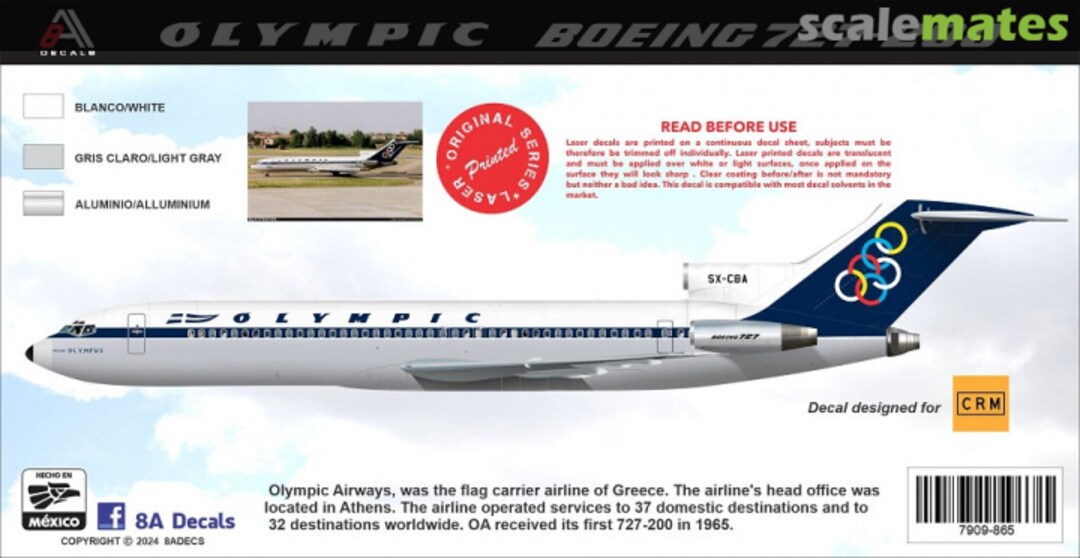 Boxart Olympic Airways Boeing 727-200 7909-865 8aDecs