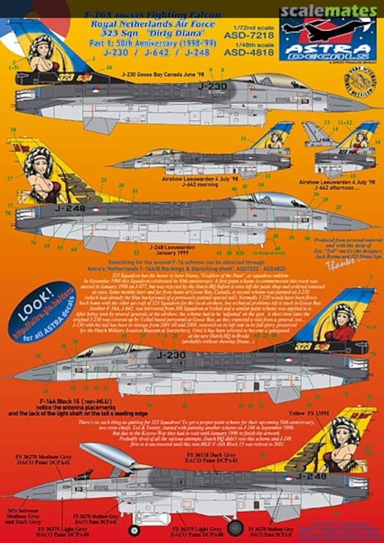 Boxart F-16A Fighting Falcon - 323 Sqn "Dirty Diana" ASD-4818 Astra Decals