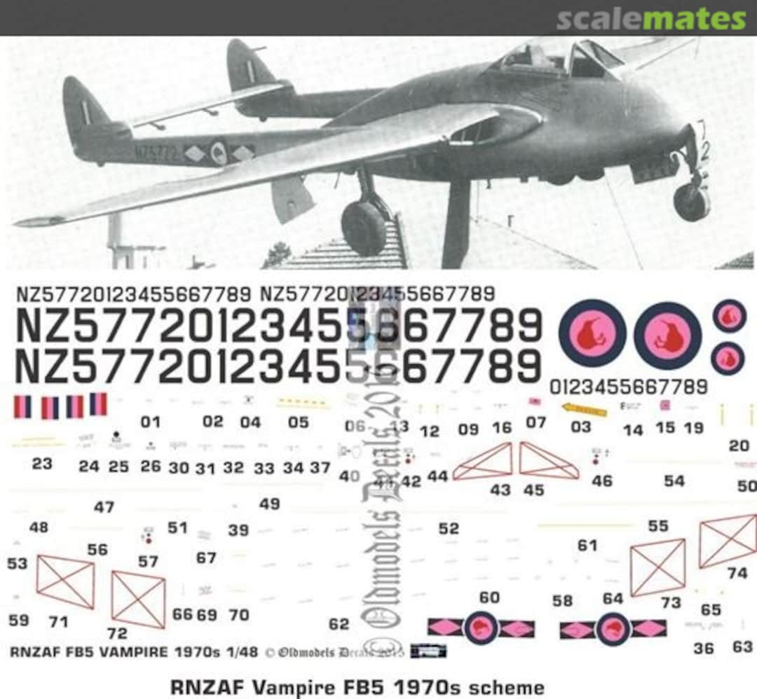 Boxart RNZAF Vampire FB5 1970s scheme OMD0070 Oldmodels Decals