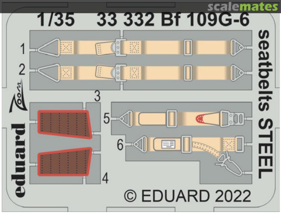 Boxart Bf 109G-6 seatbelts STEEL 33332 Eduard