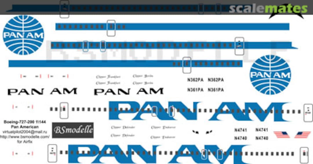 Boxart Boeing 727-200 Pan Am Decal BSM144054 BSmodelle