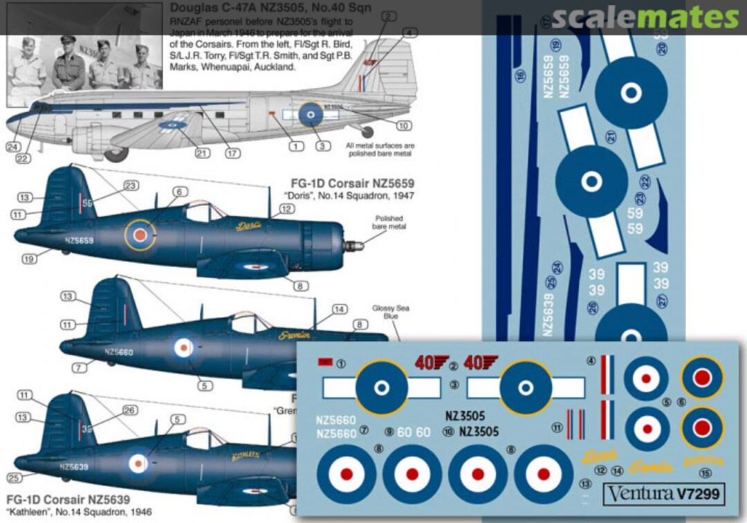 Boxart RNZAF FG-1D CORSAIRS & C-47 DAKOTA, POST WAR IN JAPAN V7299 Ventura