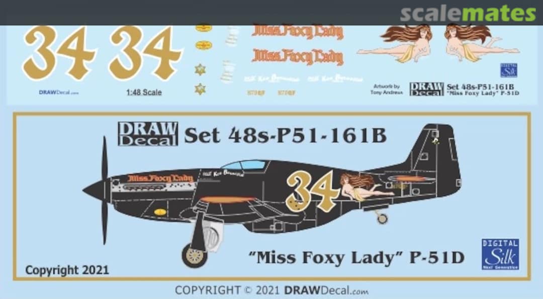 Boxart “Miss Foxy Lady” Black P-51D 48-P51-161 Draw Decal