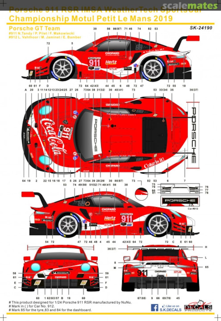 Boxart Porsche 911 GT3 RSR Porsche GT Team sponsored by Coca Cola #911, 912 SK-24190 SK Decals