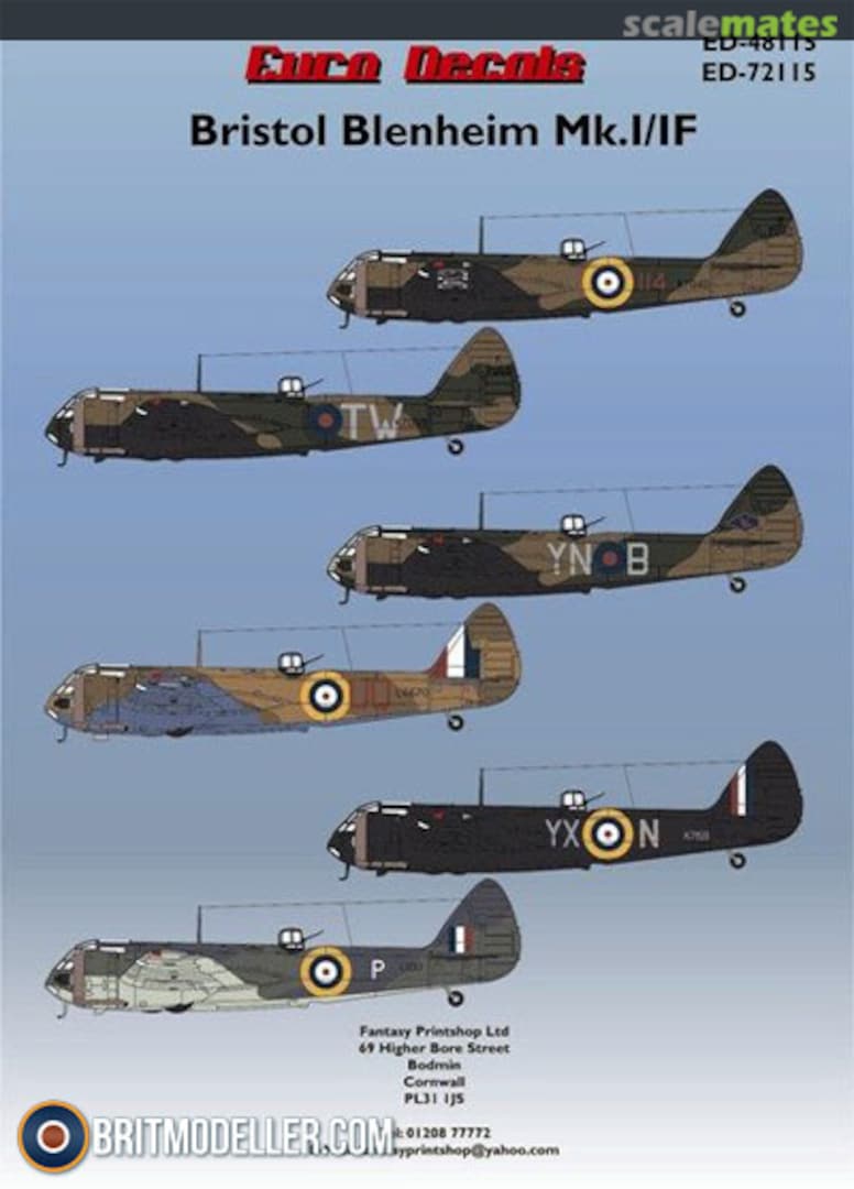 Boxart Bristol Blenheim Mk. I/IF ED-48115 Euro Decals