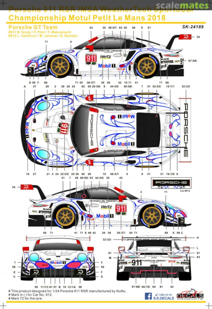 Boxart Porsche 911 GT3 RSR Porsche GT Team sponsored by Mobil1 #911, 912 SK-24189 SK Decals