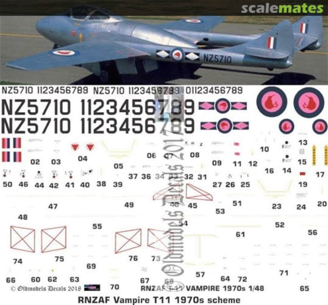 Boxart RNZAF Vampire T11 1970s scheme OMD0078 Oldmodels Decals