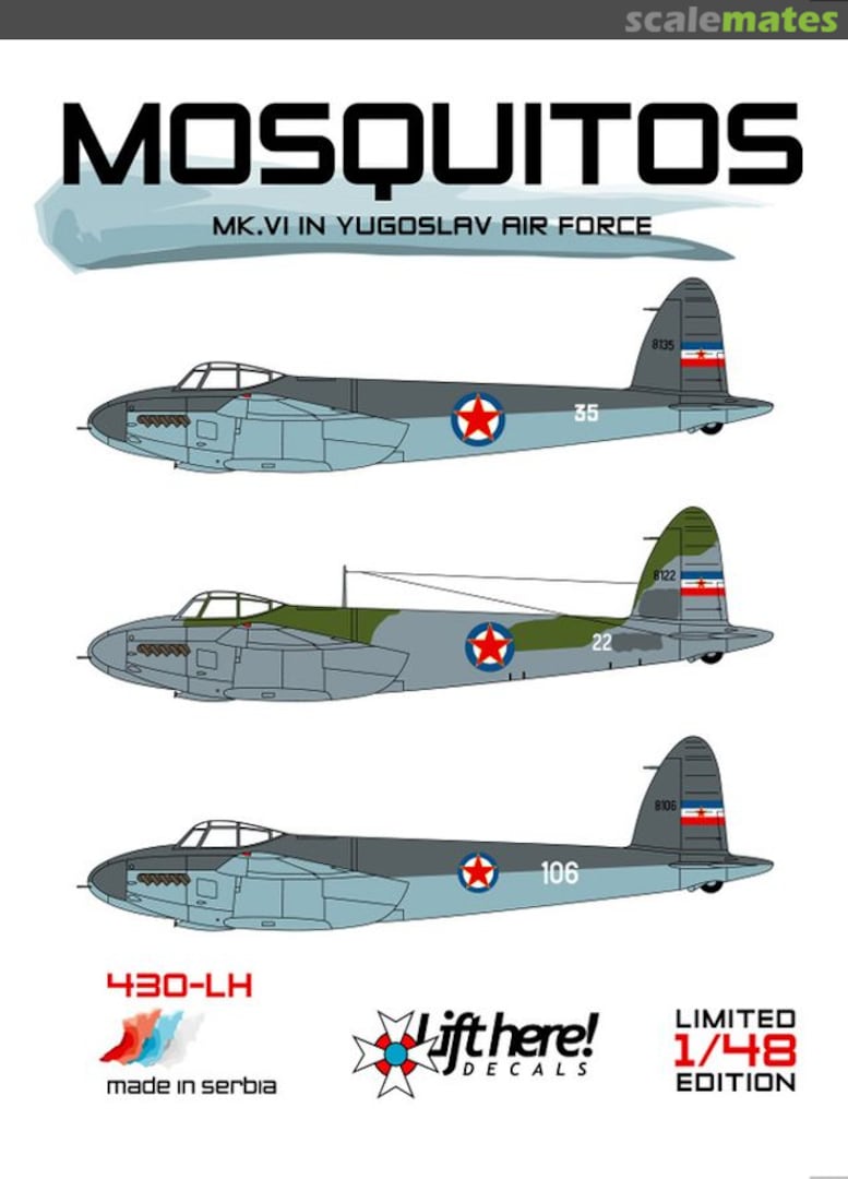 Boxart Mosquitos, Mk.VI in Yugoslav Air Force 430-LH Lift Here Decals