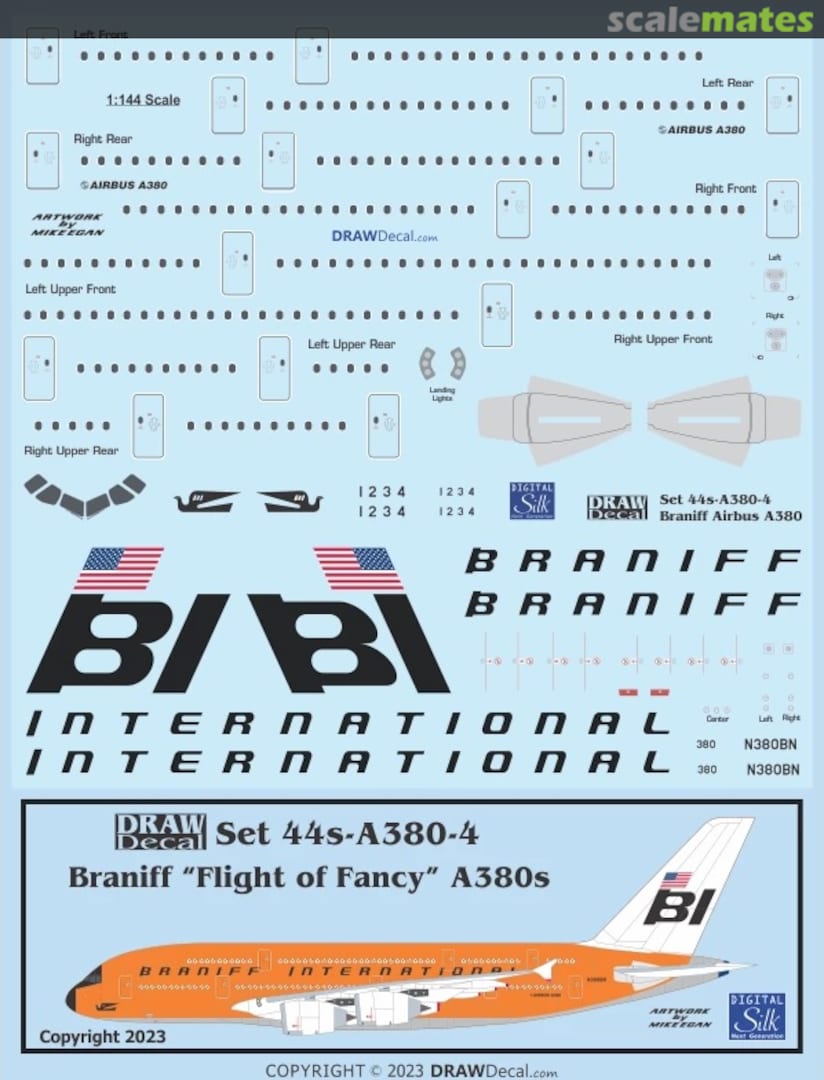 Boxart Braniff International A380s 44-A380-4 Draw Decal