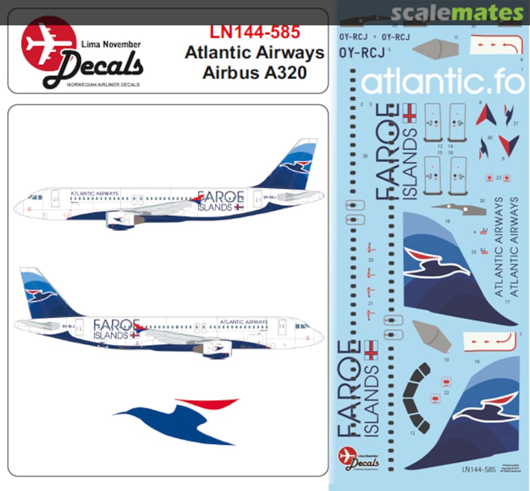 Boxart Atlantic Airways A320 for Zvezda or Revell kit LN144-585 Lima November Decals