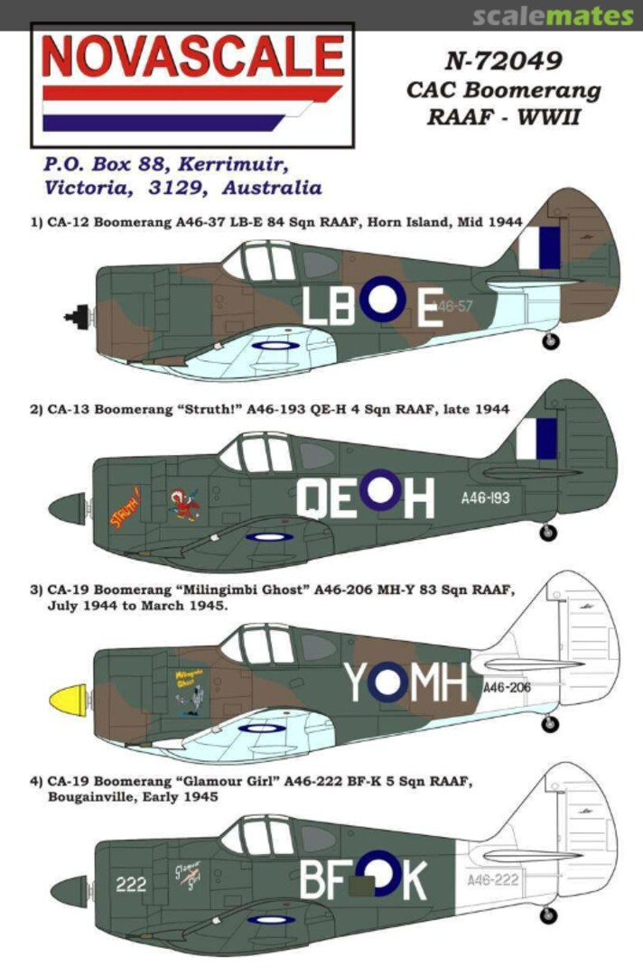 Boxart CAC Boomerang RAAF - WWII N-72049 Novascale