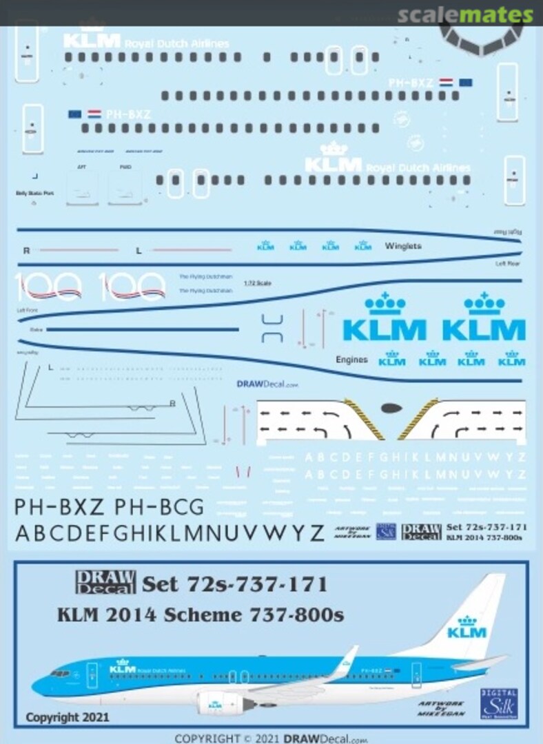 Boxart KLM 737-800s, 2014 Scheme 72-737-171 Draw Decal