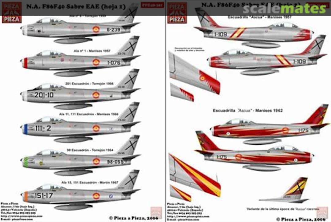 Boxart North American F-86F40 Sabre PPD48301 Pieza a Pieza Decals