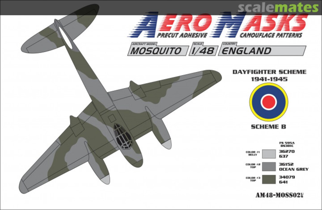 Boxart Mosquito England Dayfighter Scheme 1941-1945 Scheme B AM48-MOSS02 AeroMasks