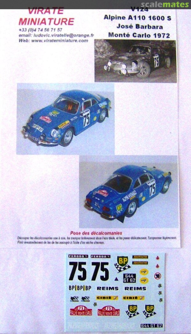 Boxart Alpine-Renault A110 1600S (644 GT 62) "BP" V124 Virate Miniature