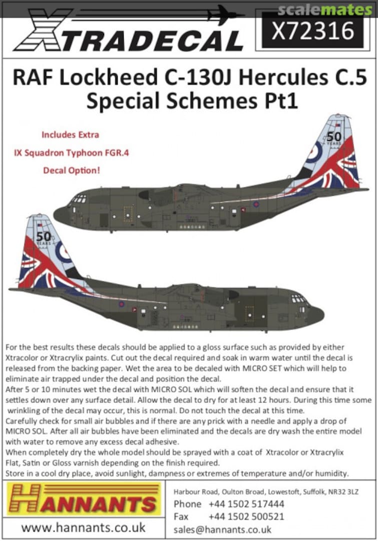 Boxart RAF Lockheed C-130J Hercules C.5 Special Schemes Pt1 X72316 Xtradecal