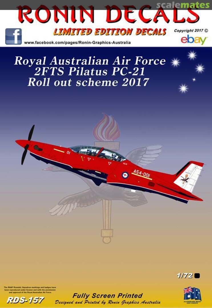 Boxart RAAF Pilatus PC-21 2FTS Roll out scheme 2017 RDS-157 Ronin Decals