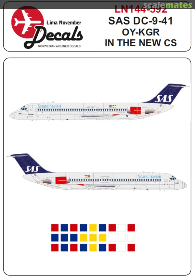 Boxart SAS Douglas DC-9-41 OY-KGR, the only DC-9 to be painted in the current scheme LN144-592 Lima November Decals