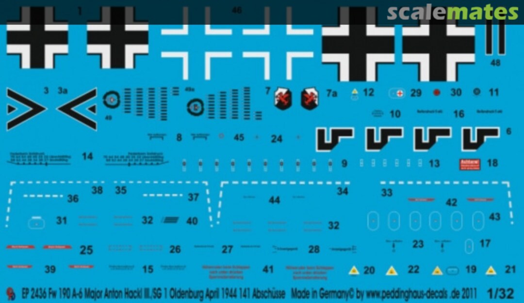 Boxart Fw 190 A-6 Major Anton Hackl, III./SG 1 Oldenburg April 1944, 141 Abschüsse EP 2436 Peddinghaus-Decals