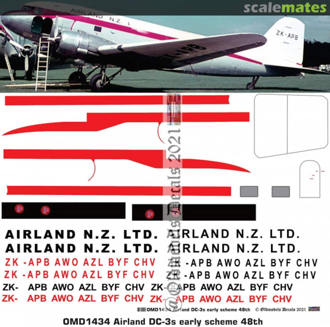 Boxart Airland DC-3s early scheme OMD1434 Oldmodels Decals