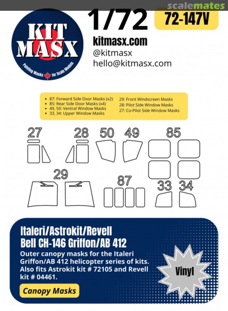 Boxart Bell CH-146 Griffon/AB 412 1/72 Canopy Masks 72-147V Kit Masx