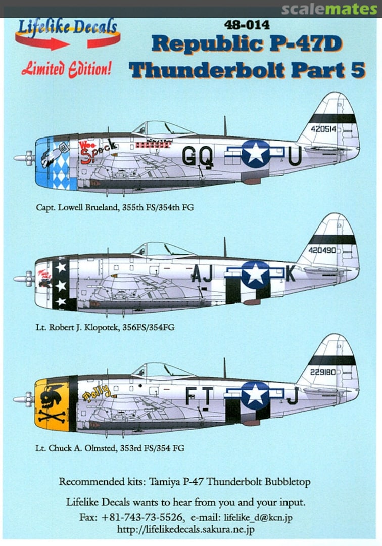 Boxart Republic P-47D Thunderbolt Part 5 48-014 Lifelike Decals