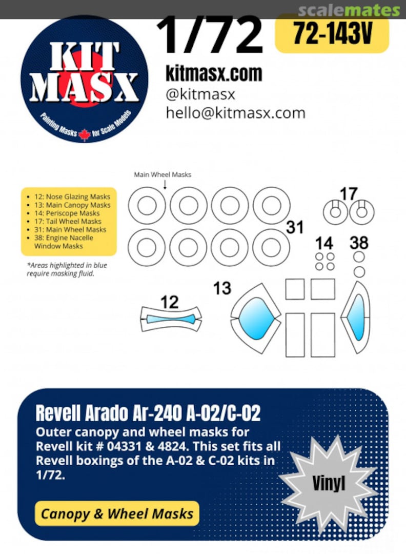 Boxart Arado Ar-240 A-02/C-02 1/72 Canopy & Wheel Masks 72-143V Kit Masx