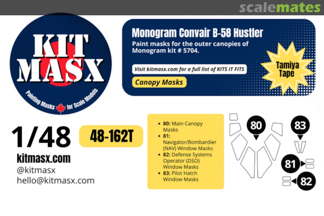 Boxart Convair B-58 Hustler, canopy masks 48-162T Kit Masx Boxart Convair B-58 Hustler, canopy masks 48-162T Kit Masx
