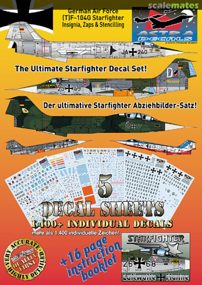 Boxart German Air Force (T)F-104G Starfighter Wing markings, Zappings & Stencilling ASD-3216 Astra Decals