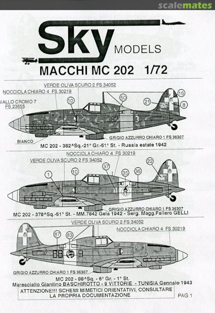 Contents Macchi MC 202 72-014 Sky Models