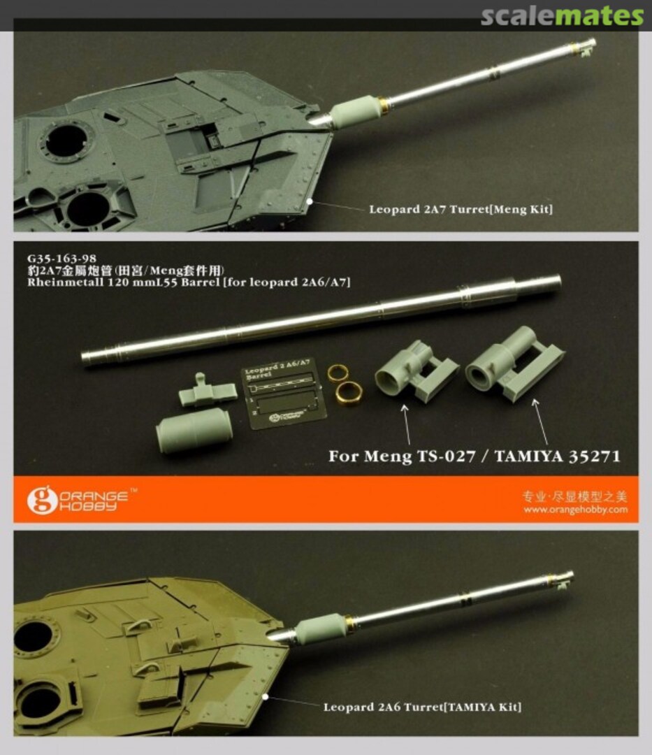 Boxart Rheinmetall 120 mmL55 Barrel leopard 2A6/A7 G35-163-98 Orange Hobby