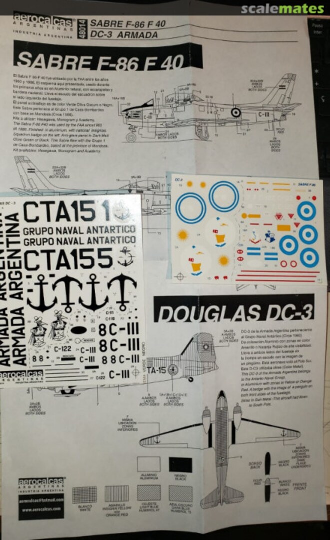 Boxart SABRE F-86 F40 Y DC-3 ARMADA 48014 Aerocalcas Argentinas