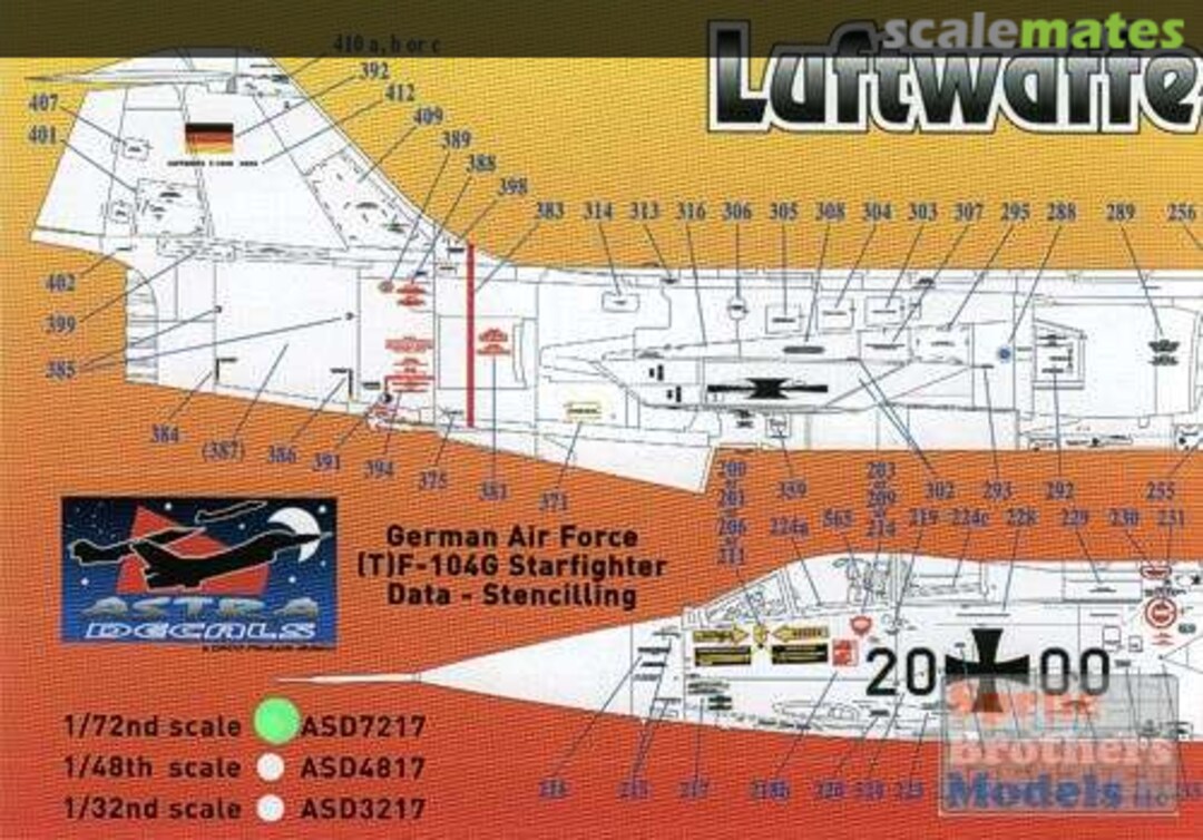 Boxart German Air Force (T)F-104G Starfighter Stencilling only ASD-3217 Astra Decals