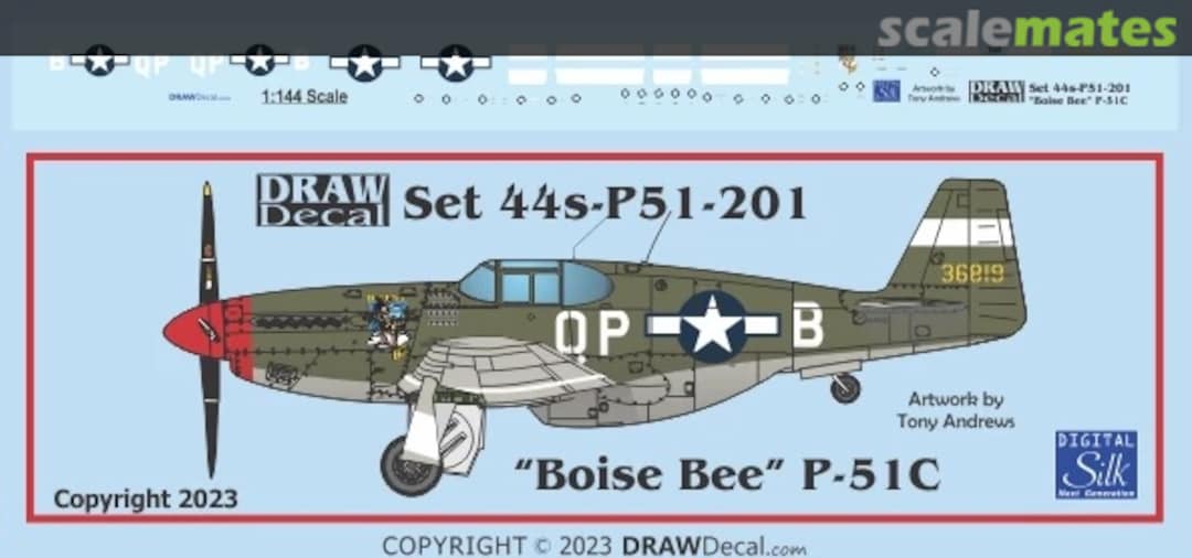 Boxart “Boise Bee” P-51C 44-P51-201 Draw Decal